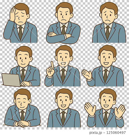 一個有著各種面部表情的工人 一個有著各種面部表情的工人 125060497