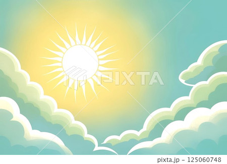 シンプルな雲と太陽のイラスト背景 125060748