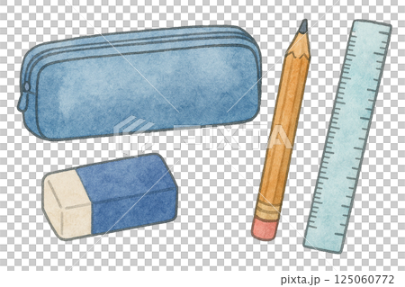 小学生の筆箱セット（水彩風イラスト）鉛筆・消しゴム・定規つき 125060772