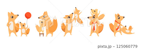 Loving Fox Mom and Dad Character with Its Cub Engaged in Different Activity Vector Set Loving Fox Mom and Dad Character with Its Cub Engaged in Different Activity Vector Set 125060779
