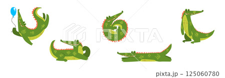 Funny Green Crocodile or Gator Animal in Different Activity Vector Set Funny Green Crocodile or Gator Animal in Different Activity Vector Set 125060780