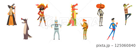 Man Character Wearing Masquerade Costume and Fancy Outfit Vector Set 125060840