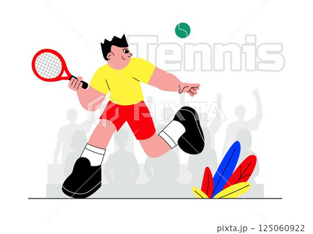 Vector illustration of a Tennis Player Holding a Racket with a Ball on the Court during a Sports Match in a Flat Cartoon Style Background 125060922