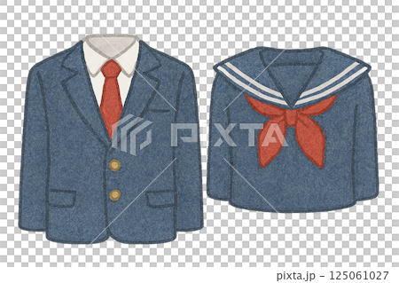 中学生の制服イラスト（セーラー服と学ラン風ブレザー／白背景素材） 125061027