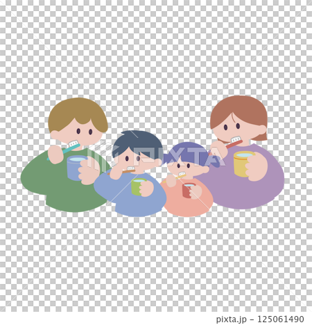 歯磨きをする家族 歯磨きをする家族 125061490