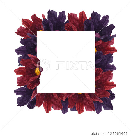 square Hand painted watercolor frame of flowers 125061491