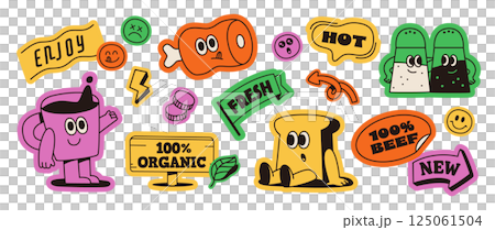 Retro food character stickers Retro food character stickers 125061504