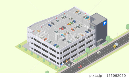 アイソメトリック図法で描いた自走式立体駐車場のイメージ（緑地） 125062030
