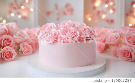 ピンクのばらのお花のケーキ 125062287