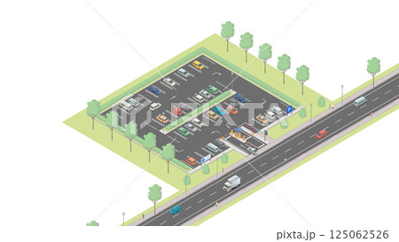 アイソメトリック図法で描いた平面駐車場のイメージ（無地） 125062526