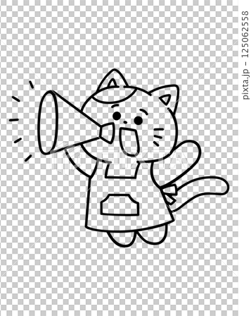 メガホンを持ってお知らせするネコ 線画 メガホンを持ってお知らせするネコ 線画 125062558