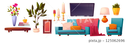 Lounge living room interior cartoon furniture Lounge living room interior cartoon furniture 125062696