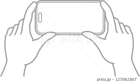 スマホを操作する手_モノクロ_スマホを両手で横に持つ スマホを操作する手_モノクロ_スマホを両手で横に持つ 125062867