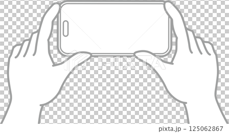 操作智慧型手機的手_單色_雙手橫向握住智慧型手機 125062867