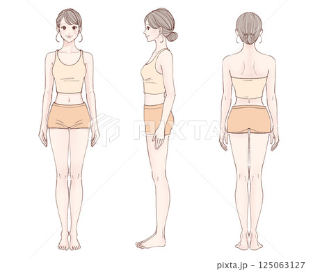 女性全身イラストセット【前・横・後】 女性全身イラストセット【前・横・後】 125063127