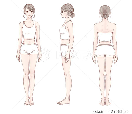 女性全身イラストセット【前・横・後】 125063130