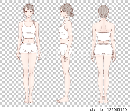 Woman full body illustration set [front, side, back] 125063130