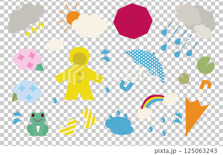 A collection of gentle and cute rainy day materials 125063243