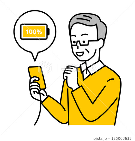 スマートフォンを充電する年配の男性 スマートフォンを充電する年配の男性 125063633