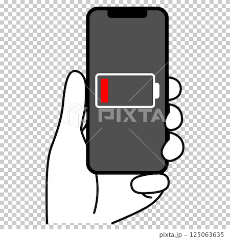 手拿著電池電量低的智慧型手機 手拿著電池電量低的智慧型手機 125063635