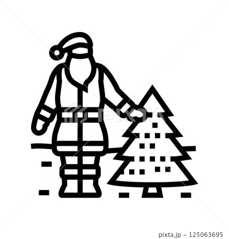 santa claus christmas tree line icon vector illustration santa claus christmas tree line icon vector illustration 125063695