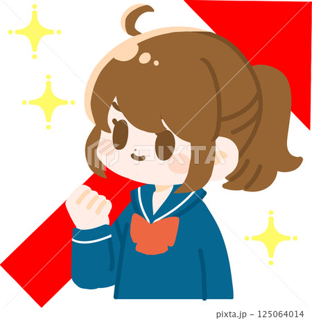 成績が上がって喜ぶ女子学生のイラスト　主線なし 125064014