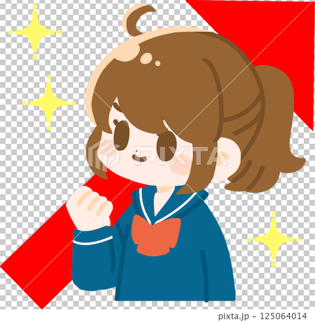 成績が上がって喜ぶ女子学生のイラスト　主線なし 125064014