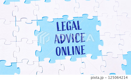 Jigsaw puzzle with the words Legal Advice Online written in the middle 125064214