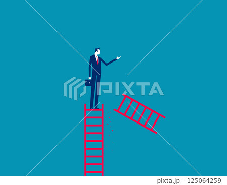 Breakage of ladder for businessman to climb upwards, Loss of direction and ladder to move forward Breakage of ladder for businessman to climb upwards, Loss of direction and ladder to move forward 125064259