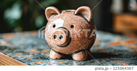 Piggy bank is sitting on a table 125064367