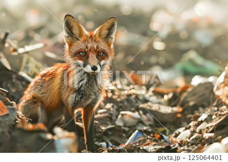 Fox is standing in a pile of trashのイラスト素材 [125064401] - PIXTA