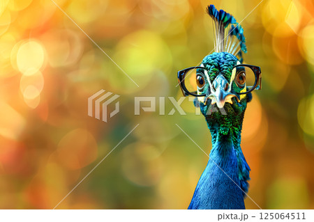 Peacock with glasses on its face 125064511