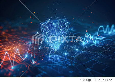 Heart made of lines and dots is displayed on a blue background Heart made of lines and dots is displayed on a blue background 125064522