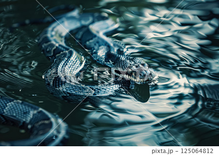 Snake is swimming in a body of water Snake is swimming in a body of water 125064812