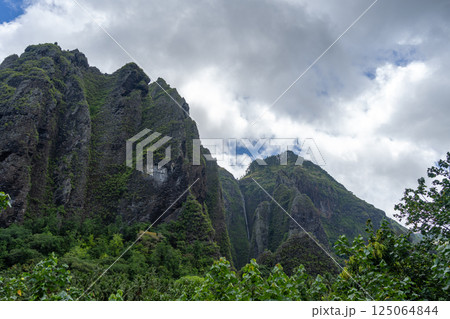 Vaipo waterfall in Hakaui valley, Nuku Hiva, French Polynesia wild nature 125064844