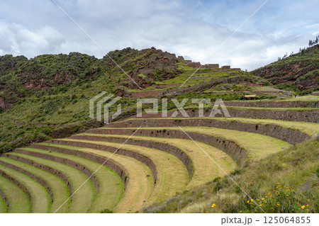 Ancient Inca terraces and ruins at Pisac in the Sacred Valley, Peru 125064855
