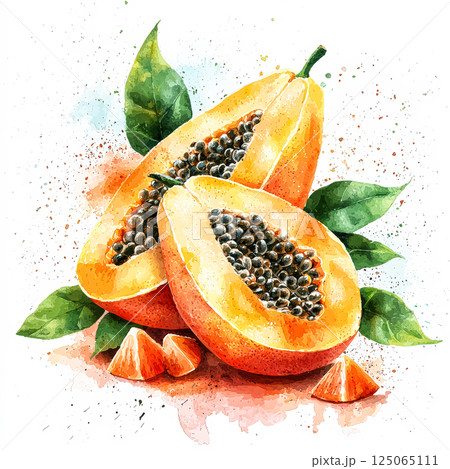Close up of a ripe orange with a small slice missing 125065111