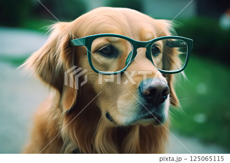 Dog wearing glasses is staring at the camera 125065115