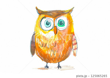 Cartoon owl with big eyes and a yellow face 125065265