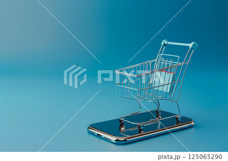 Shopping cart is on a phone screen 125065290