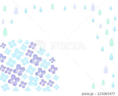 梅雨のイメージ　紫陽花と雨のフレーム背景素材　3 125065477