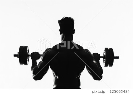Man is lifting weights in a gym 125065484