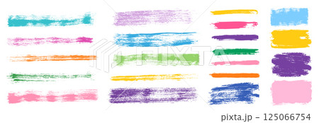 Vector set with colorful grunge paint brush strokes, thick and thin grainy crayon, charcoal lines with noise texture for kids and baby designs 125066754
