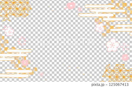 Japanese-style background material with a design of plum blossoms on a gold background Japanese pattern 125067413