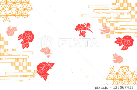 金色の背景に、牡丹の花の模様をデザインした和風の背景素材　和柄 125067415