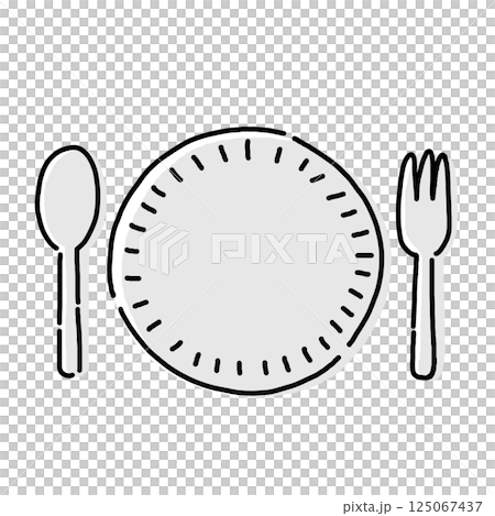 Plate, spoon and fork - simple cutlery illustration 125067437