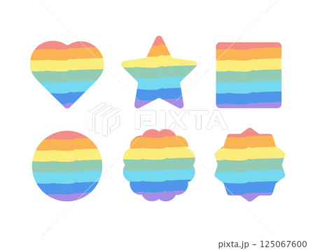 レインボーカラー  横ストライプ  ハート  丸  星  四角  イラストセット 125067600