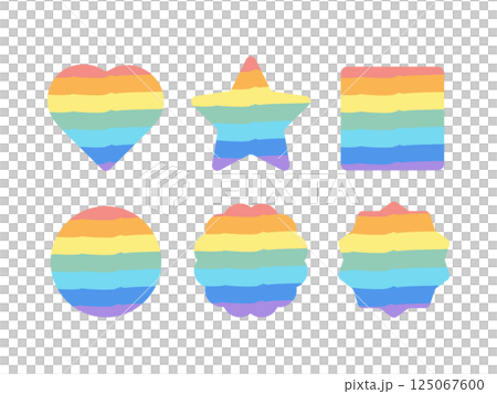 レインボーカラー  横ストライプ  ハート  丸  星  四角  イラストセット 125067600