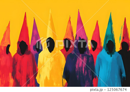 traditional Easter procession in Spain, religious brotherhood, Nazarenos, Semana Santa, Holy Week, Andalusia traditional Easter procession in Spain, religious brotherhood, Nazarenos, Semana Santa, Holy Week, Andalusia 125067674