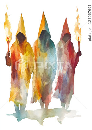 traditional Easter procession in Spain, religious brotherhood, Nazarenos, Semana Santa, Holy Week, Andalusia 125067691